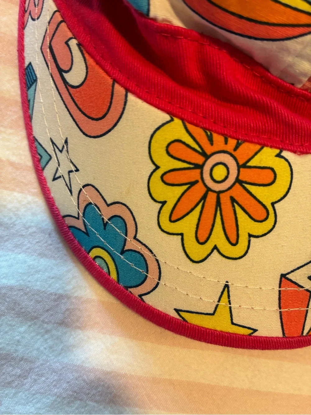Kids Star & Flower Sun Hat - Multicolor with Pink Trim